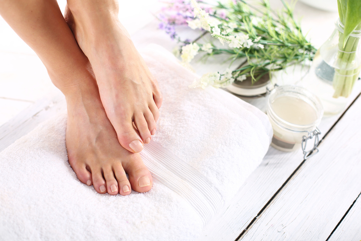 Clean feet of a woman during treatments, foot hygeine